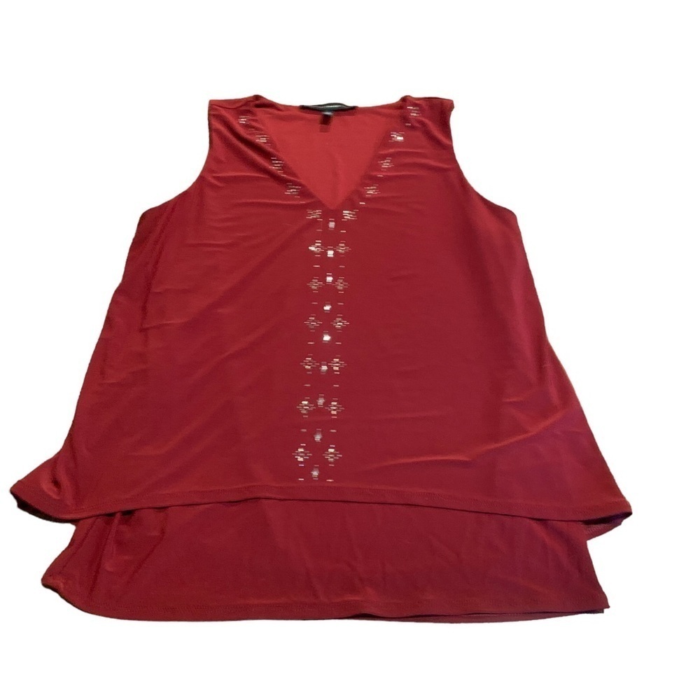 White House Black Market Burgundy V- Neck Sleeveless Blouse Rhinestones Size S